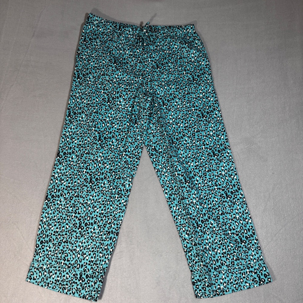 Kim Rogers Intimates Teal Leopard Print Pajama Set Cotton Button Down Mens L - Picture 6 of 7